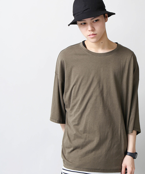 WEGO（ウィゴー）の「WEGO/リヨセルワイドスリーブカットソー（Tシャツ/カットソー・メンズ・カーキ/レッド/ブラック/杢グレー・MEDIUM/LARGE）」の4枚目の写真