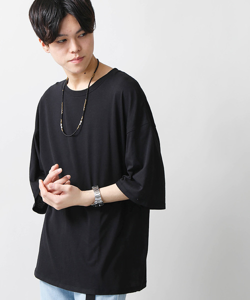 WEGO（ウィゴー）の「WEGO/リヨセルワイドスリーブカットソー（Tシャツ/カットソー・メンズ・カーキ/レッド/ブラック/杢グレー・MEDIUM/LARGE）」の2枚目の写真