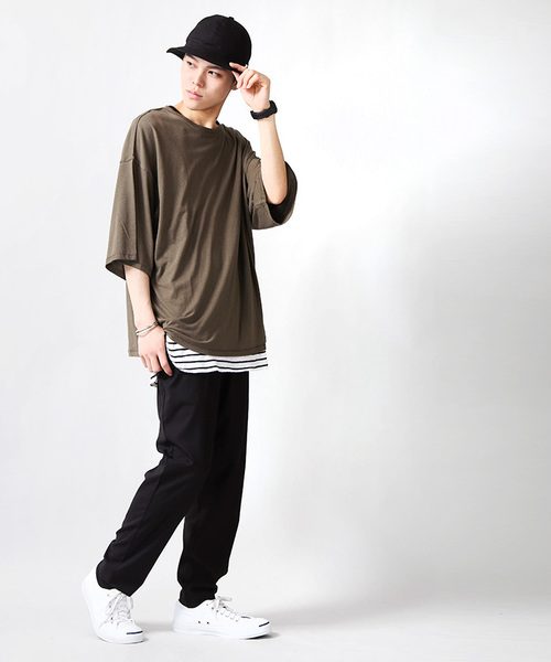 WEGO（ウィゴー）の「WEGO/リヨセルワイドスリーブカットソー（Tシャツ/カットソー・メンズ・カーキ/レッド/ブラック/杢グレー・MEDIUM/LARGE）」の20枚目の写真