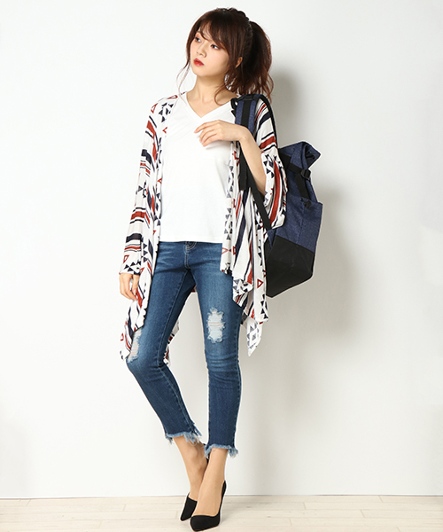 VENCEEXCHANGE（ヴァンスエクスチェンジ）の「幾何学カーデアンサンブル（カーディガン/ボレロ・レディース・ホワイト/オフホワイト/ブラック・M/L）」の9枚目の写真