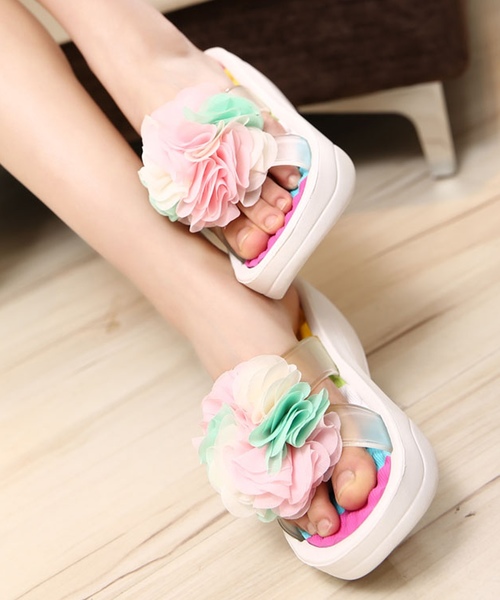 セール カラフルフラワー ウェッジソール ビーチサンダル 厚底 サンダル Teddyshop テディショップ のファッション通販 Zozotown