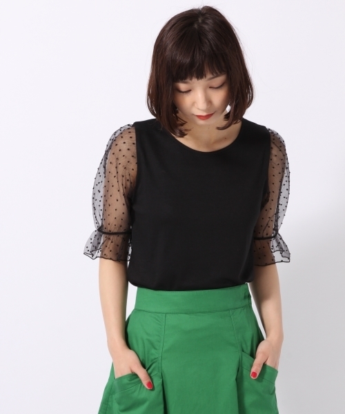 LOWRYS FARM（ローリーズファーム）の「ソデオーガンジープルオーバー  794780（Tシャツ/カットソー・レディース・ホワイト/ブラック/ブラウン・MEDIUM/LARGE）」の2枚目の写真