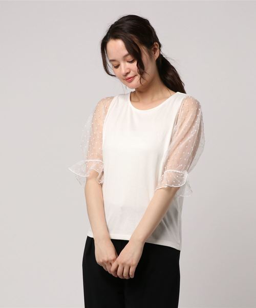 LOWRYS FARM（ローリーズファーム）の「ソデオーガンジープルオーバー  794780（Tシャツ/カットソー・レディース・ホワイト/ブラック/ブラウン・MEDIUM/LARGE）」の6枚目の写真