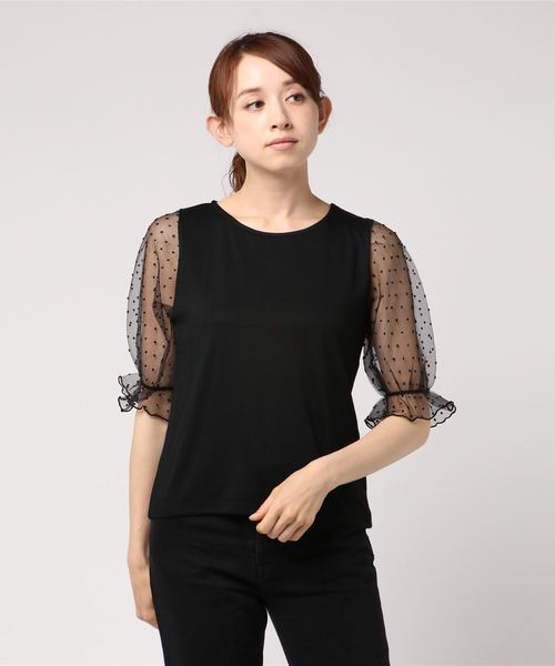 LOWRYS FARM（ローリーズファーム）の「ソデオーガンジープルオーバー  794780（Tシャツ/カットソー・レディース・ホワイト/ブラック/ブラウン・MEDIUM/LARGE）」の7枚目の写真