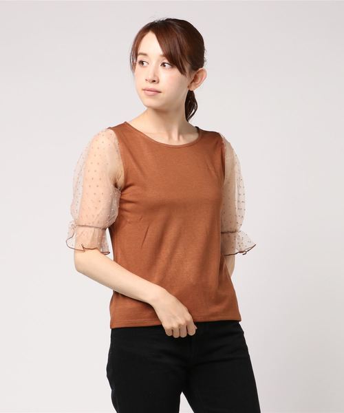 LOWRYS FARM（ローリーズファーム）の「ソデオーガンジープルオーバー  794780（Tシャツ/カットソー・レディース・ホワイト/ブラック/ブラウン・MEDIUM/LARGE）」の8枚目の写真