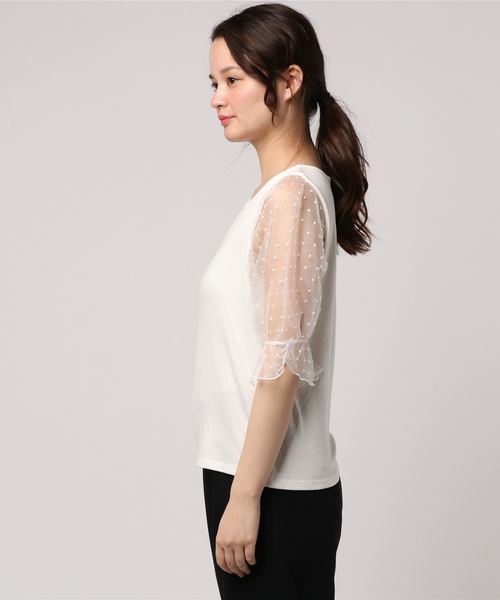 LOWRYS FARM（ローリーズファーム）の「ソデオーガンジープルオーバー  794780（Tシャツ/カットソー・レディース・ホワイト/ブラック/ブラウン・MEDIUM/LARGE）」の5枚目の写真