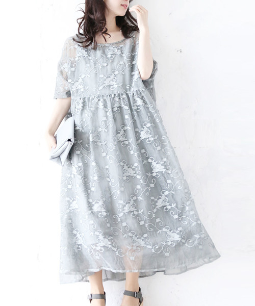 Cawaii カワイイ の 蔓花刺繍のインナーつきロングワンピース ワンピース Wear Cawaii カワイイ の 蔓花刺繍のインナーつきロングワンピース ワンピース Wear