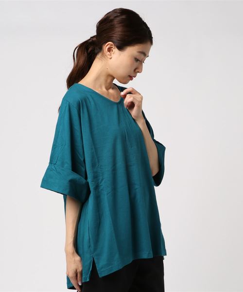 AMERICAN HOLIC（アメリカンホリック）の「・ワイドロールアップ5分袖チュニック（Tシャツ/カットソー・レディース・オフホワイト/ブルーグリーン/グレー系その他2・FREE）」の17枚目の写真