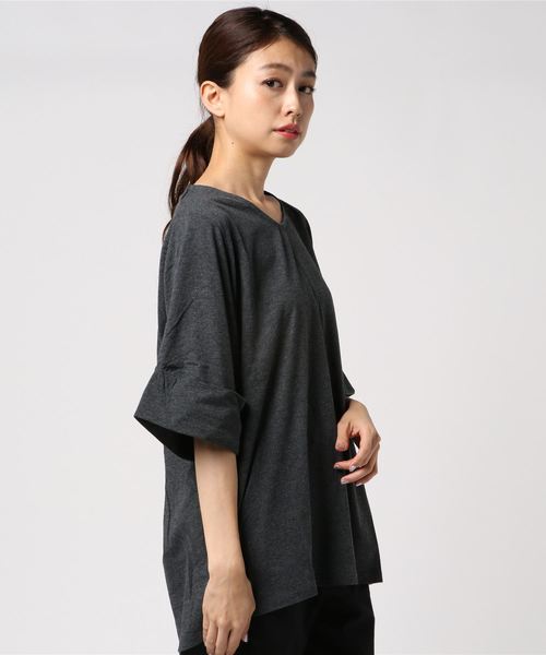 AMERICAN HOLIC（アメリカンホリック）の「・ワイドロールアップ5分袖チュニック（Tシャツ/カットソー・レディース・オフホワイト/ブルーグリーン/グレー系その他2・FREE）」の2枚目の写真