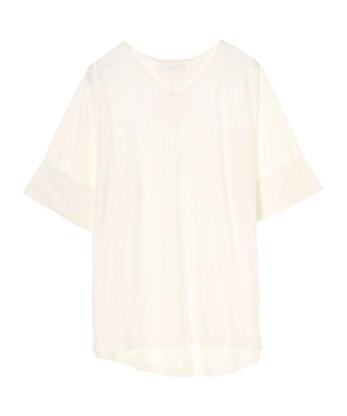 AMERICAN HOLIC（アメリカンホリック）の「・ワイドロールアップ5分袖チュニック（Tシャツ/カットソー・レディース・オフホワイト/ブルーグリーン/グレー系その他2・FREE）」の4枚目の写真