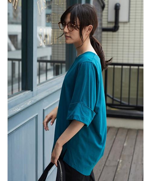 AMERICAN HOLIC（アメリカンホリック）の「・ワイドロールアップ5分袖チュニック（Tシャツ/カットソー・レディース・オフホワイト/ブルーグリーン/グレー系その他2・FREE）」の7枚目の写真