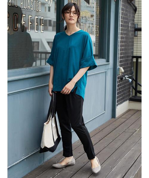 AMERICAN HOLIC（アメリカンホリック）の「・ワイドロールアップ5分袖チュニック（Tシャツ/カットソー・レディース・オフホワイト/ブルーグリーン/グレー系その他2・FREE）」の11枚目の写真