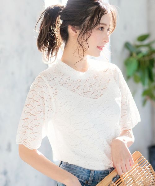 KOBE LETTUCE（コウベレタス）の「パンチングレースブラウス（シャツ/ブラウス・レディース・ブラック/オフホワイト/ピンク・FREE）」の2枚目の写真