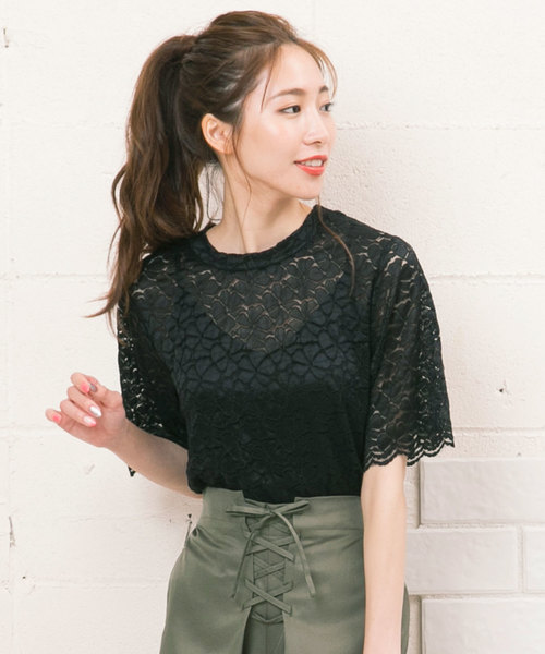 KOBE LETTUCE（コウベレタス）の「パンチングレースブラウス（シャツ/ブラウス・レディース・ブラック/オフホワイト/ピンク・FREE）」の3枚目の写真