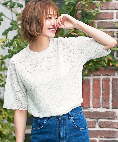 KOBE LETTUCE（コウベレタス）の「パンチングレースブラウス（シャツ/ブラウス・レディース・ブラック/オフホワイト/ピンク・FREE）」の10枚目の写真