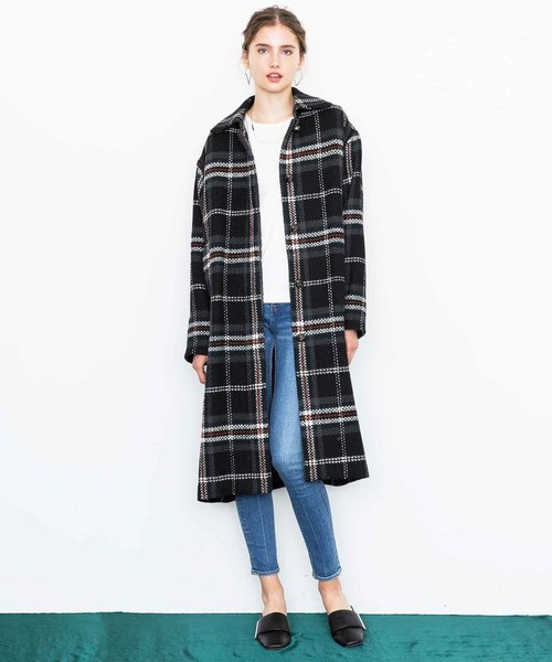 city（シティ）の「【CITY】ROVING CHECK OVER LONG COAT（ステンカラーコート・レディース・ホワイト/ブラック・1）」の13枚目の写真