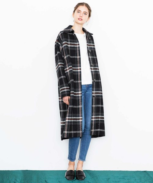 city（シティ）の「【CITY】ROVING CHECK OVER LONG COAT（ステンカラーコート・レディース・ホワイト/ブラック・1）」の15枚目の写真