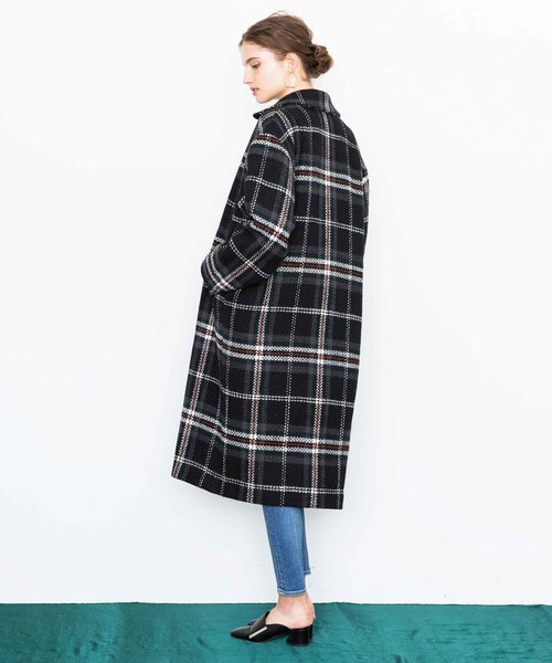 city（シティ）の「【CITY】ROVING CHECK OVER LONG COAT（ステンカラーコート・レディース・ホワイト/ブラック・1）」の18枚目の写真
