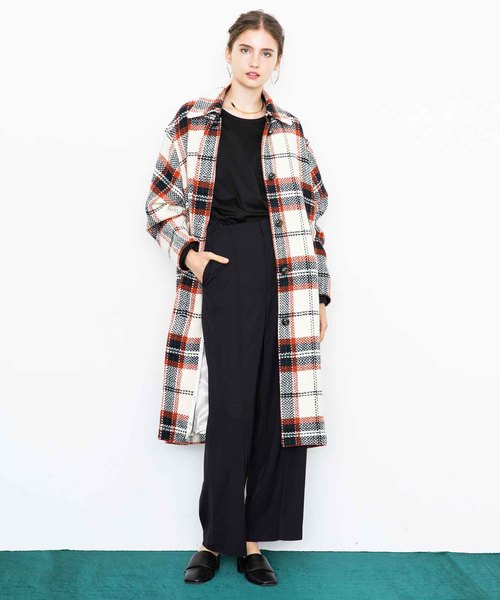 CITY ロングコート CITY】ROVING CHECK OVER LONG COAT（ステンカラーコート
