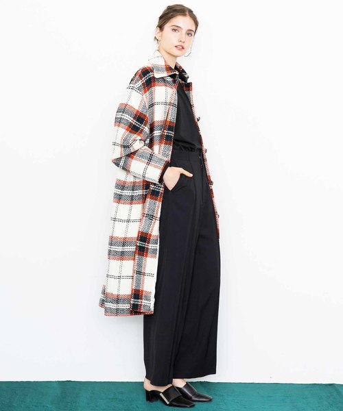 city（シティ）の「【CITY】ROVING CHECK OVER LONG COAT（ステンカラーコート・レディース・ホワイト/ブラック・1）」の12枚目の写真