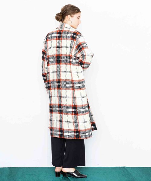 city（シティ）の「【CITY】ROVING CHECK OVER LONG COAT（ステンカラーコート・レディース・ホワイト/ブラック・1）」の14枚目の写真