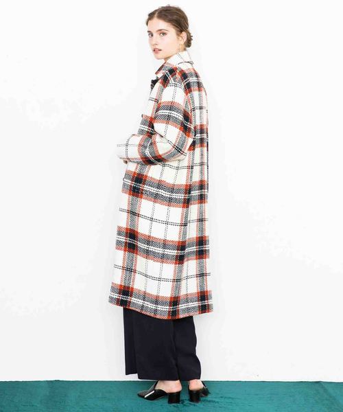 city（シティ）の「【CITY】ROVING CHECK OVER LONG COAT（ステンカラーコート・レディース・ホワイト/ブラック・1）」の7枚目の写真