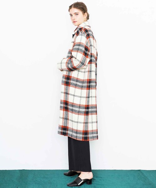 city（シティ）の「【CITY】ROVING CHECK OVER LONG COAT（ステンカラーコート・レディース・ホワイト/ブラック・1）」の10枚目の写真