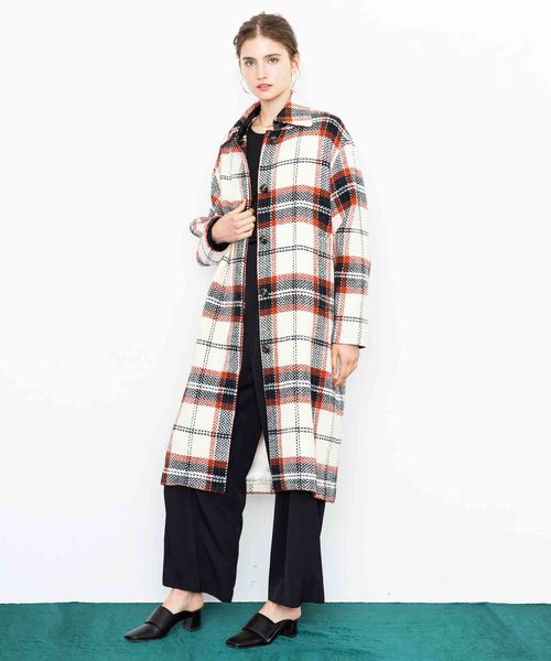 city（シティ）の「【CITY】ROVING CHECK OVER LONG COAT（ステンカラーコート・レディース・ホワイト/ブラック・1）」の16枚目の写真