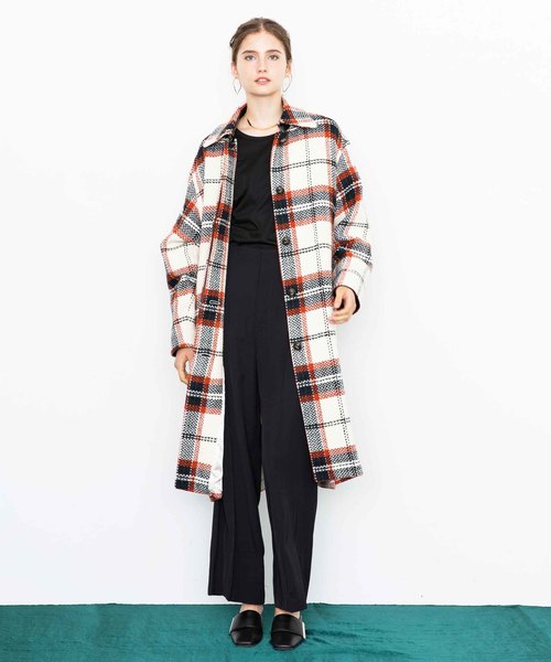 city（シティ）の「【CITY】ROVING CHECK OVER LONG COAT（ステンカラーコート・レディース・ホワイト/ブラック・1）」の19枚目の写真