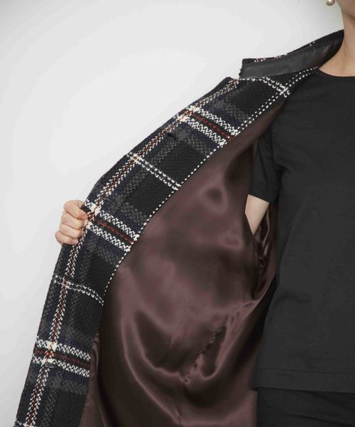 city（シティ）の「【CITY】ROVING CHECK OVER LONG COAT（ステンカラーコート・レディース・ホワイト/ブラック・1）」の5枚目の写真
