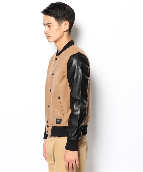 CIAOPANIC（チャオパニック）の「【TOOL FOR Ciaopanic】メルトン×Fレザースタジャン（スタジャン・メンズ・キャメル/ブラック/ダークグレー・MEDIUM/LARGE/SMALL）」の9枚目の写真
