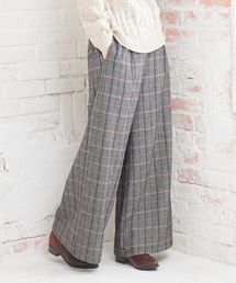 チェック柄ヘリンボーンワイドパンツ＊レディース/ボトムス[M2354]神戸レタス