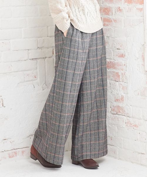 KOBE LETTUCE（コウベレタス）の「チェック柄ヘリンボーンワイドパンツ＊レディース/ボトムス[M2354]神戸レタス（その他パンツ・レディース・ブラック/ベージュ/グレー・FREE）」の2枚目の写真