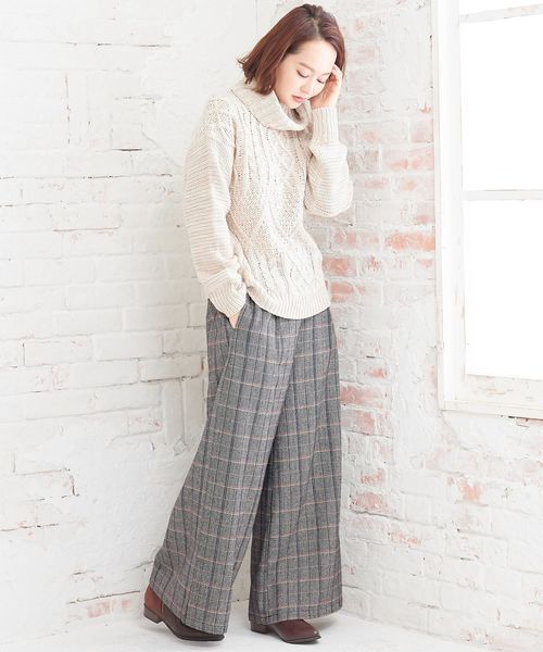 KOBE LETTUCE（コウベレタス）の「チェック柄ヘリンボーンワイドパンツ＊レディース/ボトムス[M2354]神戸レタス（その他パンツ・レディース・ブラック/ベージュ/グレー・FREE）」の9枚目の写真