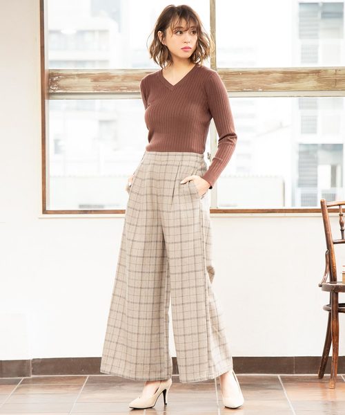 KOBE LETTUCE（コウベレタス）の「チェック柄ヘリンボーンワイドパンツ＊レディース/ボトムス[M2354]神戸レタス（その他パンツ・レディース・ブラック/ベージュ/グレー・FREE）」の7枚目の写真