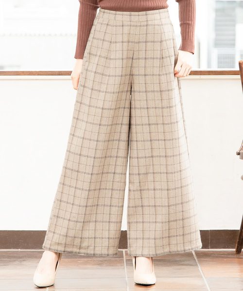 KOBE LETTUCE（コウベレタス）の「チェック柄ヘリンボーンワイドパンツ＊レディース/ボトムス[M2354]神戸レタス（その他パンツ・レディース・ブラック/ベージュ/グレー・FREE）」の6枚目の写真