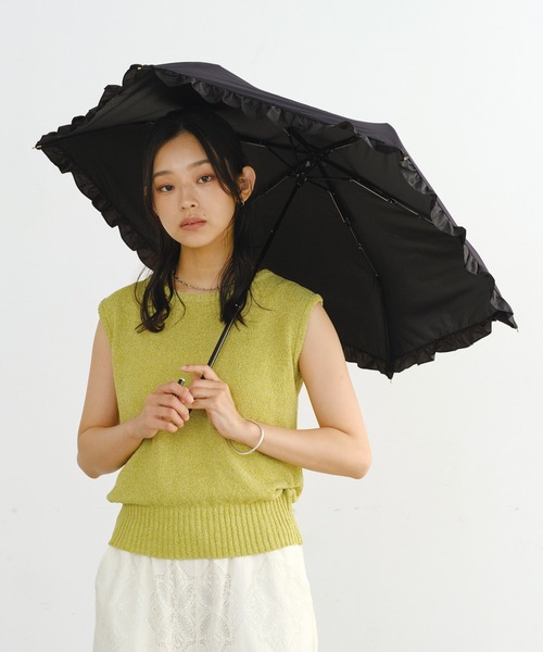 Wpc.(ダブリュピーシー)の「★完全遮光 クラシックフリル ミニ 晴雨兼用 日傘 折りたたみ Wpc.(折りたたみ傘・レディース・ブラック/ベージュ/ネイビー/ラベンダー/ブラウン/ミント・FREE)」の19枚目の写真