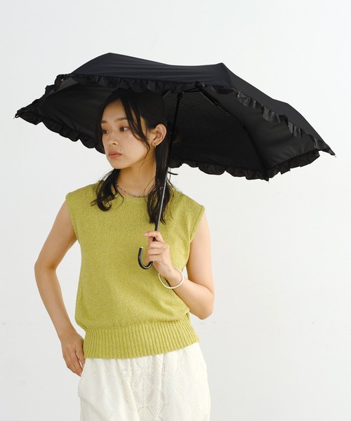 Wpc.(ダブリュピーシー)の「★完全遮光 クラシックフリル ミニ 晴雨兼用 日傘 折りたたみ Wpc.(折りたたみ傘・レディース・ブラック/ベージュ/ネイビー/ラベンダー/ブラウン/ミント・FREE)」の20枚目の写真