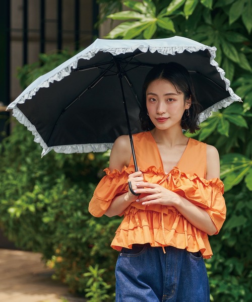 ☆完全遮光 クラシックフリル ミニ 晴雨兼用 日傘 折りたたみ Wpc