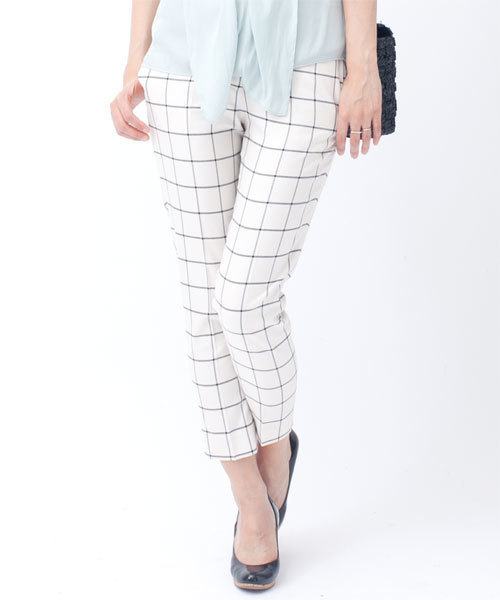 NANO universe（ナノユニバース）の「ウインドペンチェックパンツ（スラックス・レディース・ネイビー/オフホワイト・36/38）」の2枚目の写真