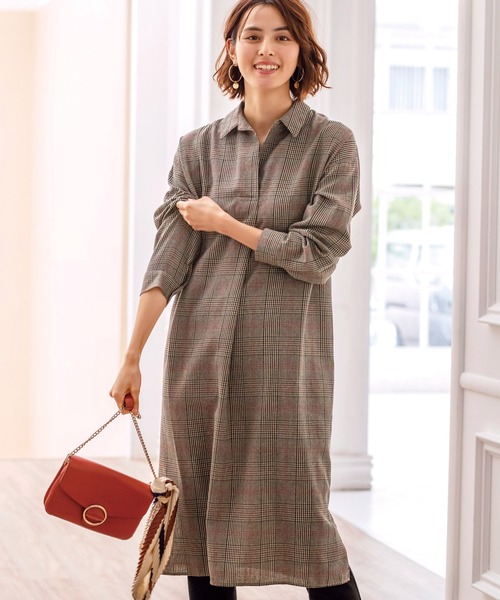 BELLUNA（ベルーナ）の「チェック柄シャツワンピース（シャツ