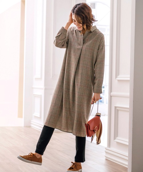 BELLUNA（ベルーナ）の「チェック柄シャツワンピース（シャツワンピース・レディース・ブラック系その他/グレー系その他/ブラウン系その他・FREE）」の9枚目の写真