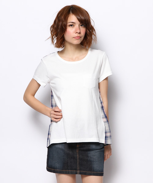 Ray BEAMS(レイビームス)の「○Ray BEAMS / チェック切替え ポケットTシャツ(Tシャツ/カットソー・レディース・オフホワイト/シルバー/ネイビー・ONE SIZE)」の14枚目の写真