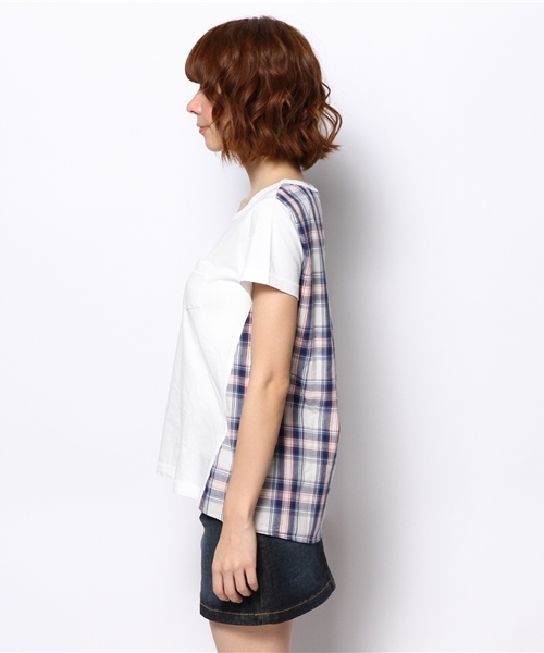 Ray BEAMS(レイビームス)の「○Ray BEAMS / チェック切替え ポケットTシャツ(Tシャツ/カットソー・レディース・オフホワイト/シルバー/ネイビー・ONE SIZE)」の5枚目の写真