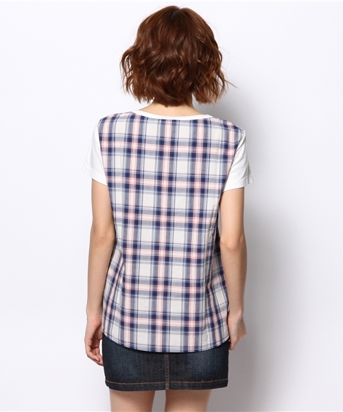 Ray BEAMS(レイビームス)の「○Ray BEAMS / チェック切替え ポケットTシャツ(Tシャツ/カットソー・レディース・オフホワイト/シルバー/ネイビー・ONE SIZE)」の6枚目の写真