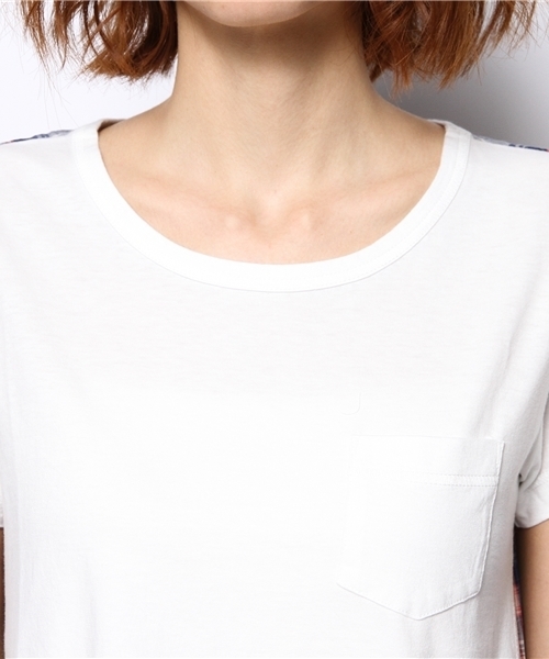 Ray BEAMS(レイビームス)の「○Ray BEAMS / チェック切替え ポケットTシャツ(Tシャツ/カットソー・レディース・オフホワイト/シルバー/ネイビー・ONE SIZE)」の7枚目の写真