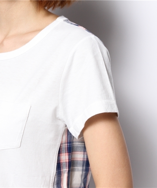 Ray BEAMS(レイビームス)の「○Ray BEAMS / チェック切替え ポケットTシャツ(Tシャツ/カットソー・レディース・オフホワイト/シルバー/ネイビー・ONE SIZE)」の8枚目の写真