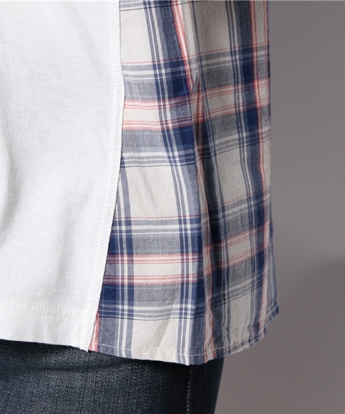 Ray BEAMS(レイビームス)の「○Ray BEAMS / チェック切替え ポケットTシャツ(Tシャツ/カットソー・レディース・オフホワイト/シルバー/ネイビー・ONE SIZE)」の10枚目の写真