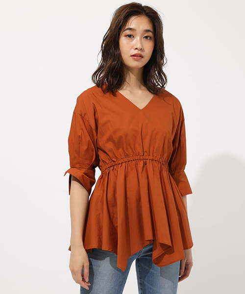 AZUL by moussy(アズールバイマウジー)の「WAIST SHAPE HEM TUNIC TOPS/ウエストシャープヘムトニックトップス(シャツ/ブラウス・レディース・ネイビー/オフホワイト/ブラウン・SMALL/MEDIUM)」の3枚目の写真