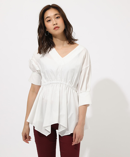 AZUL by moussy(アズールバイマウジー)の「WAIST SHAPE HEM TUNIC TOPS/ウエストシャープヘムトニックトップス(シャツ/ブラウス・レディース・ネイビー/オフホワイト/ブラウン・SMALL/MEDIUM)」の2枚目の写真